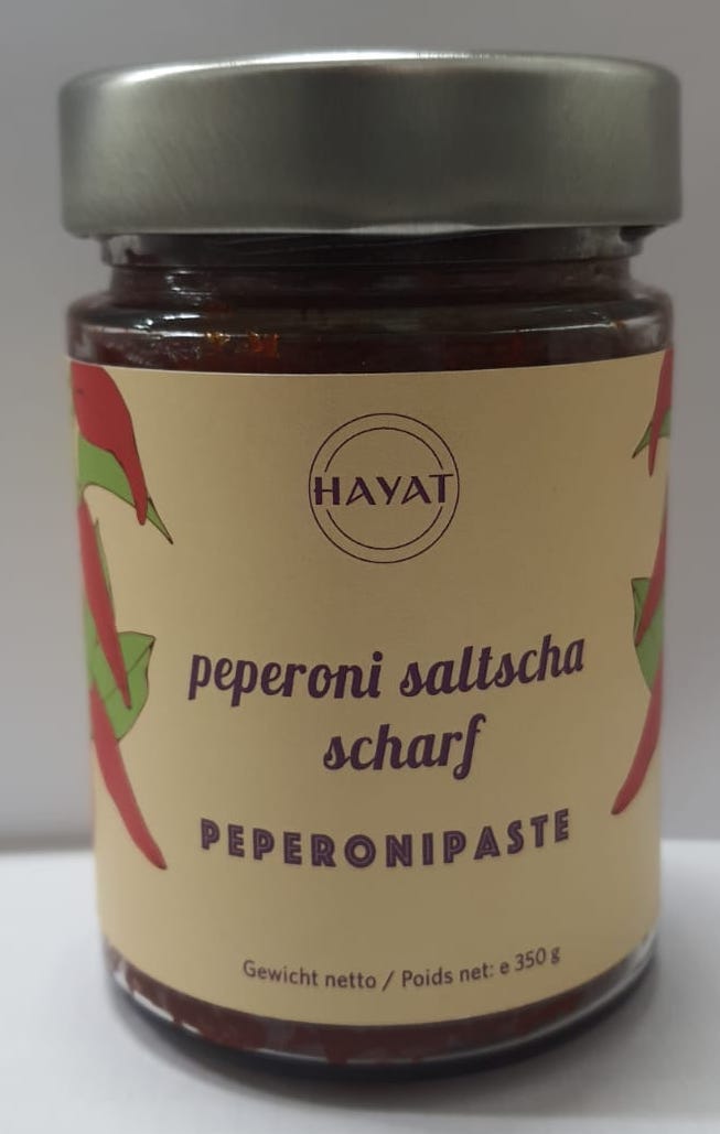 Peperoni Salça, Pepronipaste, Gewürzpaste, Hayat Delikatessen, Hayat Köstlichkeiten